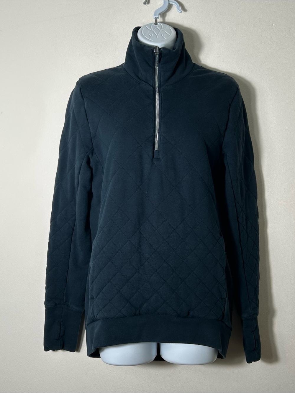 Lululemon Forever Warm Pullover Sweatshirt Womens 4 Navy Blue Quilted 1/4 Zip
